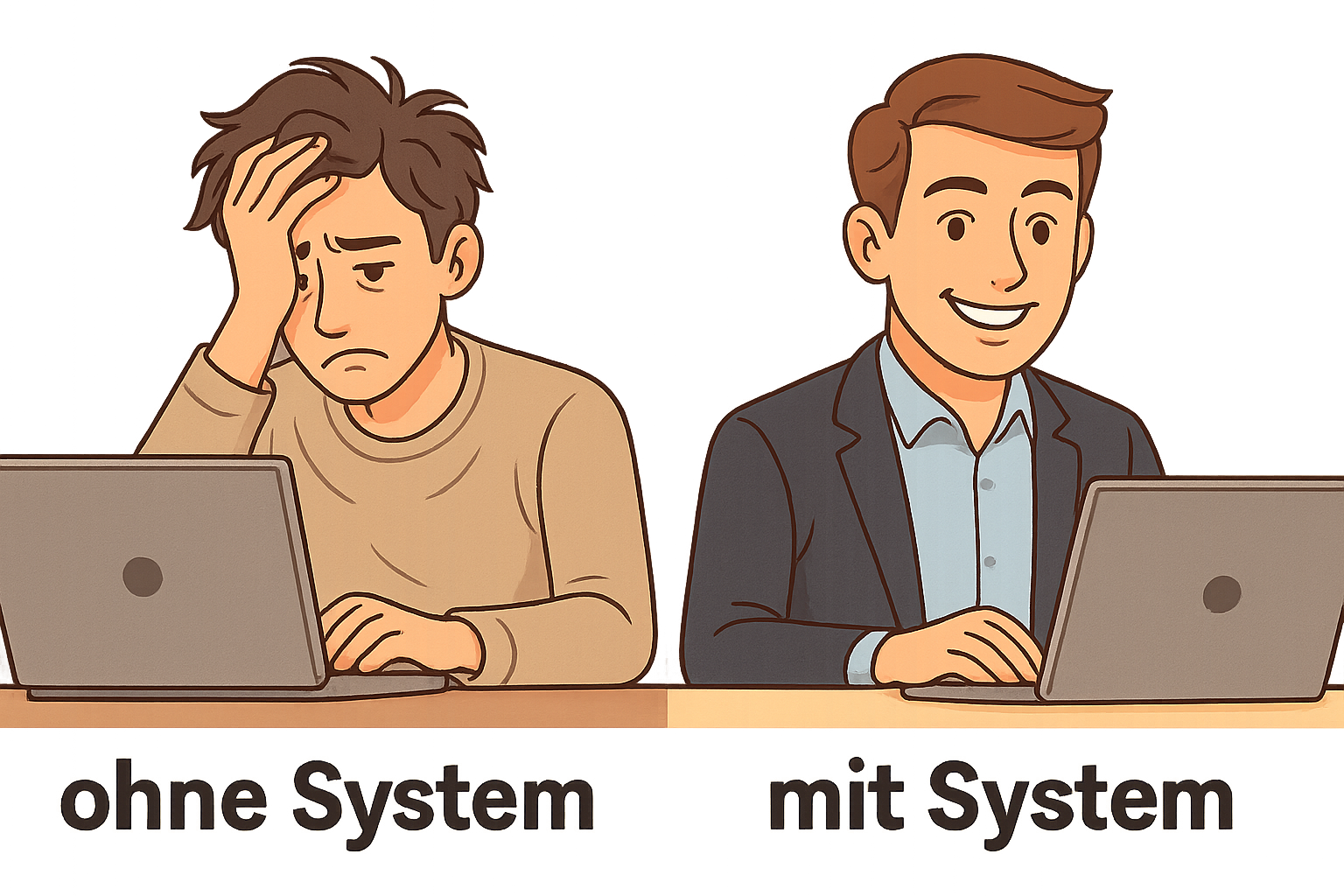 Vergleich: Ohne System frustriert – mit System erfolgreich und zufrieden